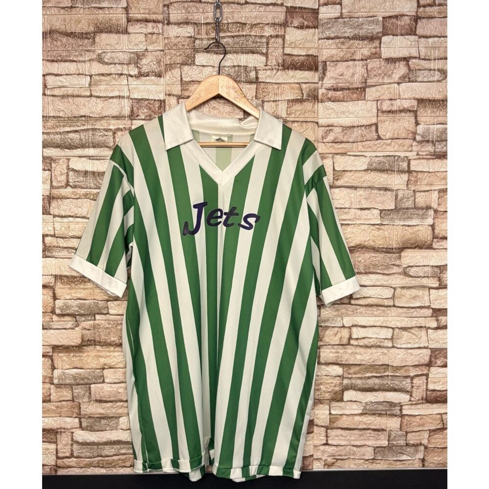 Vintage Soccer Jersey Jets Green Stripes Football Sz XL